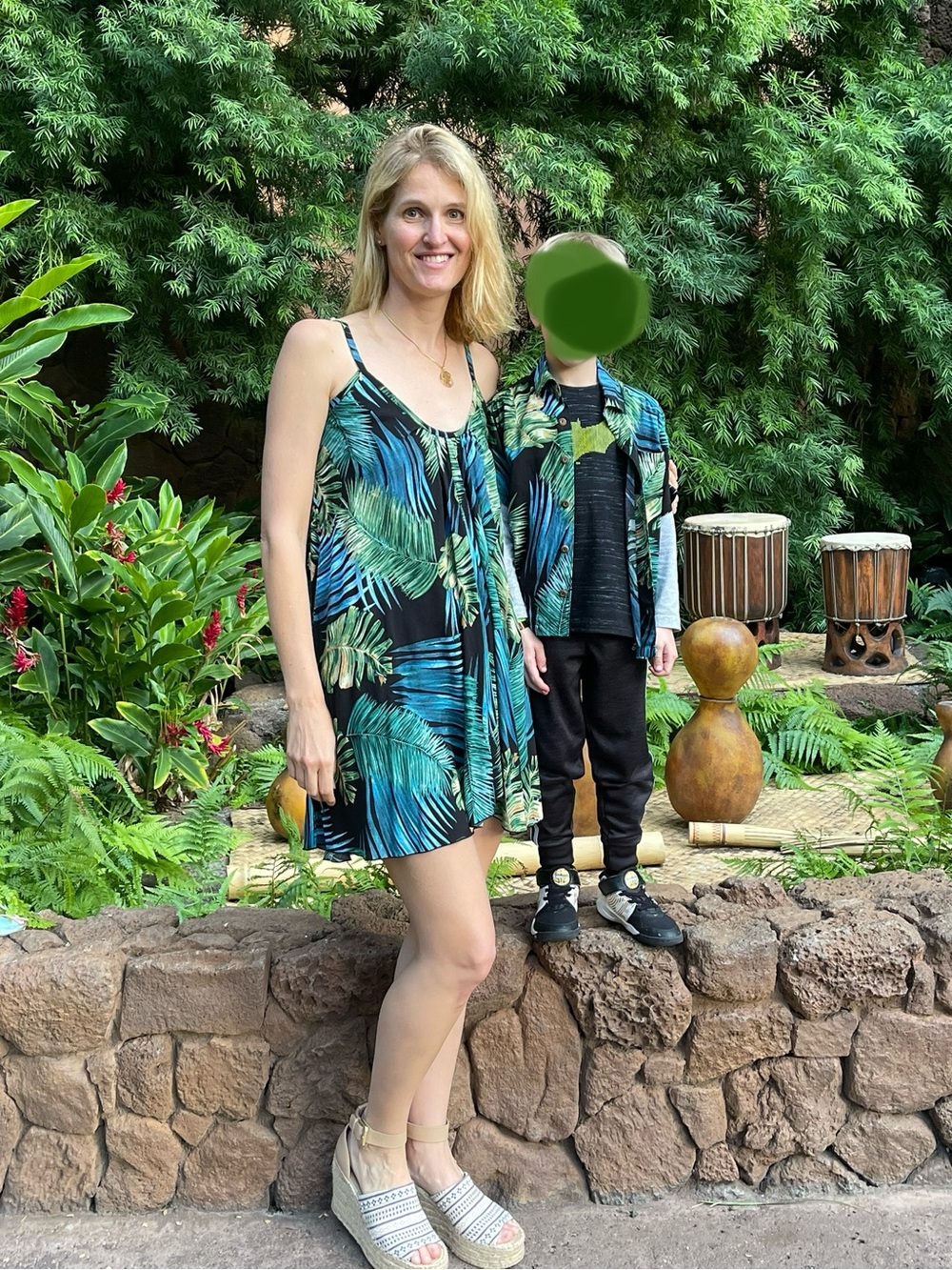 Tropical Leaf Blue & Green Sundress- XS